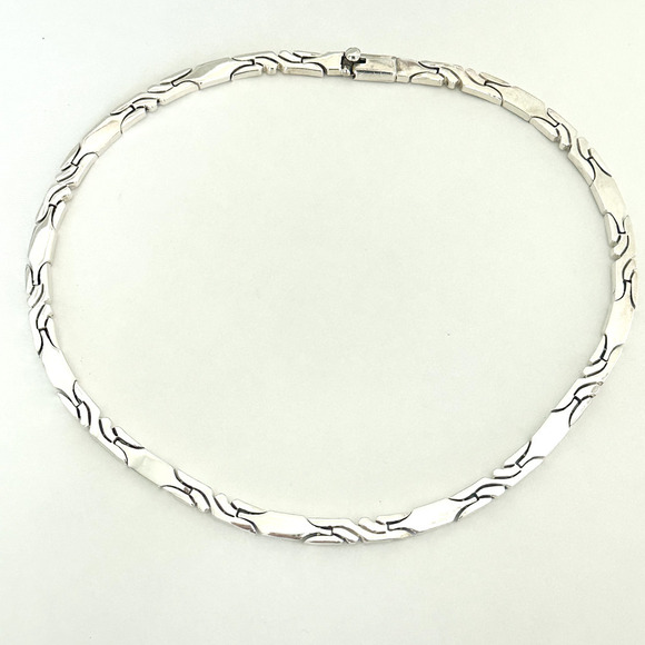 Vintage CII Mexico 925 Sterling Silver Heavy Bar Pattern Link Collar Necklace - Picture 1 of 12
